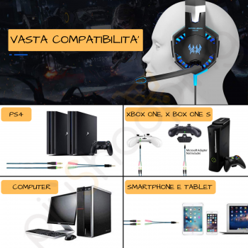 CUFFIE GAMING KOTION G2000 PER PS4 PC XBOX ONE S MAC CON LED MICROFONO VOLUME SPLITTER AUDIO