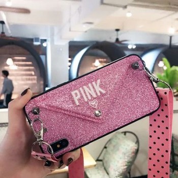 COVER CASE PINK TELEFONO IPHONE XS GLITTER RICAMO FASHION BORSA