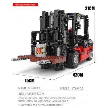 ✅⭐1719 pz MULETTO CARRELLO ELEVATORE FORCA RC APP TECHNIC BLOCK LEGO COMPATIBILE
