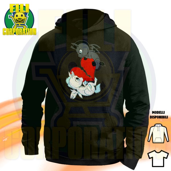 UNICORNO LOVE DARK T-SHIRT HOODIE FELPA CAPPUCCI UOMO DONNA