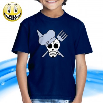 T-SHIRT FELPA  ONE PIECE PIRATI SANJI CUOCO GAMBA NERA ALL ARREMBAGGIO JOLLY ROGE