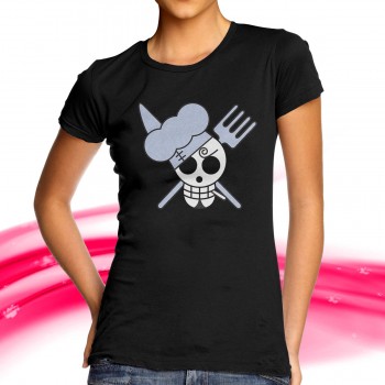 T-SHIRT FELPA  ONE PIECE PIRATI SANJI CUOCO GAMBA NERA ALL ARREMBAGGIO JOLLY ROGE