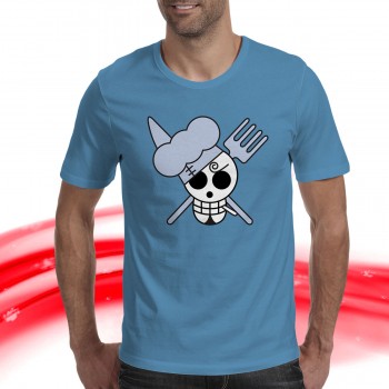T-SHIRT FELPA  ONE PIECE PIRATI SANJI CUOCO GAMBA NERA ALL ARREMBAGGIO JOLLY ROGE