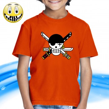 T-SHIRT FELPA  ONE PIECE PIRATI ZORO SPADACCINO ALL ARREMBAGGIO RUBBER JOLLY ROGE