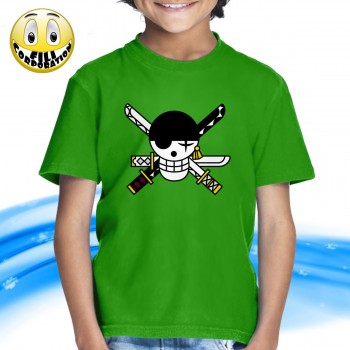 T-SHIRT FELPA  ONE PIECE PIRATI ZORO SPADACCINO ALL ARREMBAGGIO RUBBER JOLLY ROGE