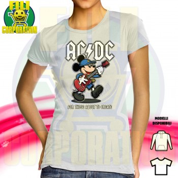 ✅FELPA T-SHIRT DONNA TOPOLINO AC DC ANGUS YOUNG ROCK ⭐