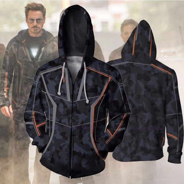 FELPA ZIP CAPPUCCIO TONY STARK IRON MAN IRONMAN AVENGERS INFINITY WAR ENDGAME