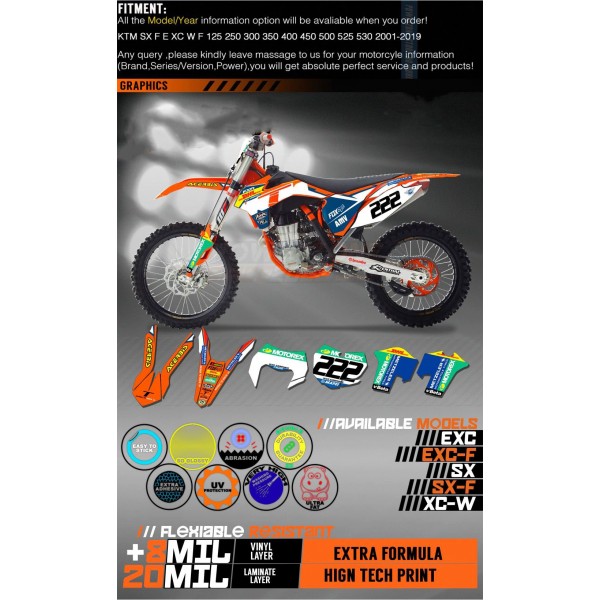 KIT ADESIVI PVC MOTO KTM 222 CAIROLI 2016 EXC EXCF XCW