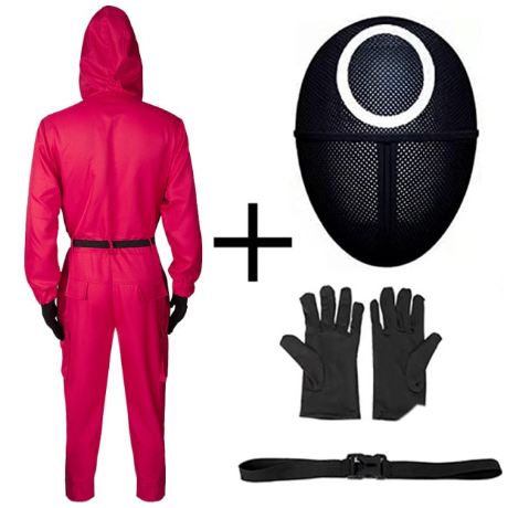 SQUID GAME TUTA ROSSA CON CINTURA E MASK COSPLAY