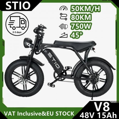BICICLETTA ELETTRICA E-BIKE  V8 bici elettrica 750W motore 48V 15Ah MAX SPEED 50 KM/H  + LUCI